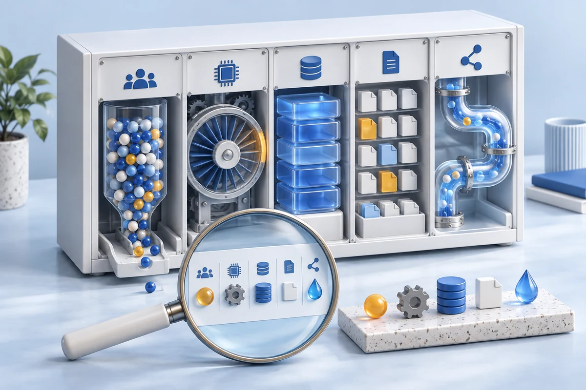 Different hosting resources represented by separate visitor, processor, storage and flow gauges.